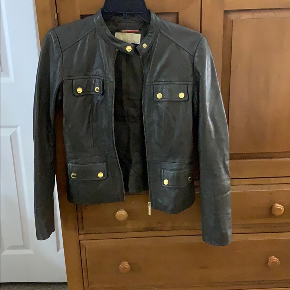 Michael Kors Olive Green Leather Jacket